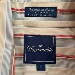 Faconnable Dress Shirt White with Red and Blue Horizontal Lines